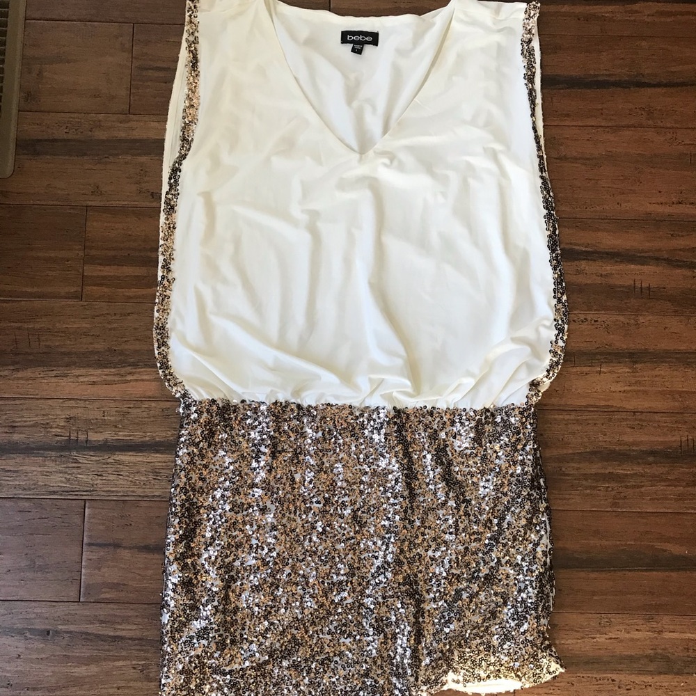 bebe gold sequin detail dress